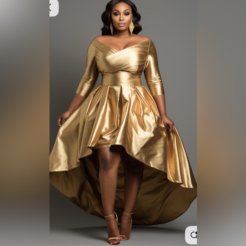NWT Xpluswear Design Plus Size Cocktail Party Gold Off The Shoulder 3/4 Sleeve